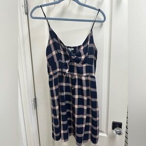 American Eagle Blue Plaid Dress Tie Front with buttons SZ L